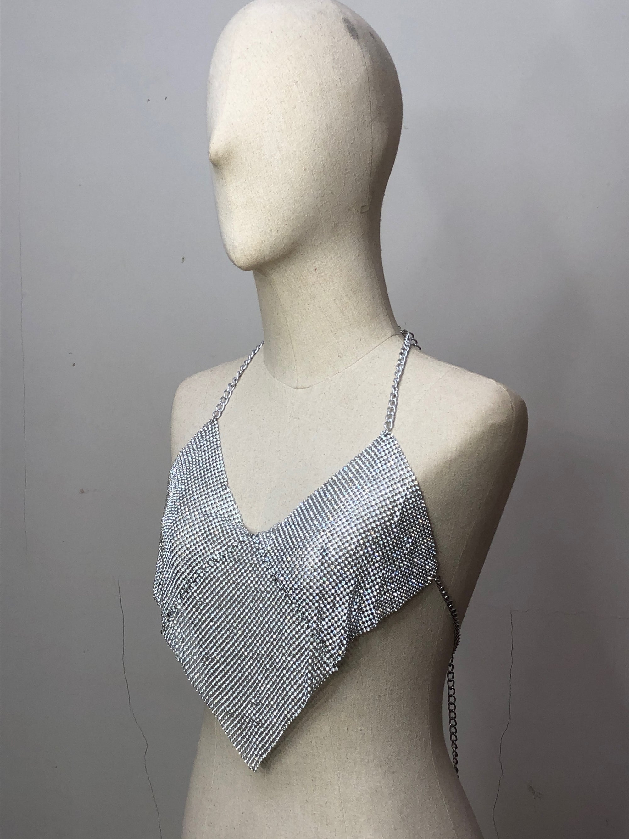 ZEYRAH SILVER HALTER NECK CROP TOP