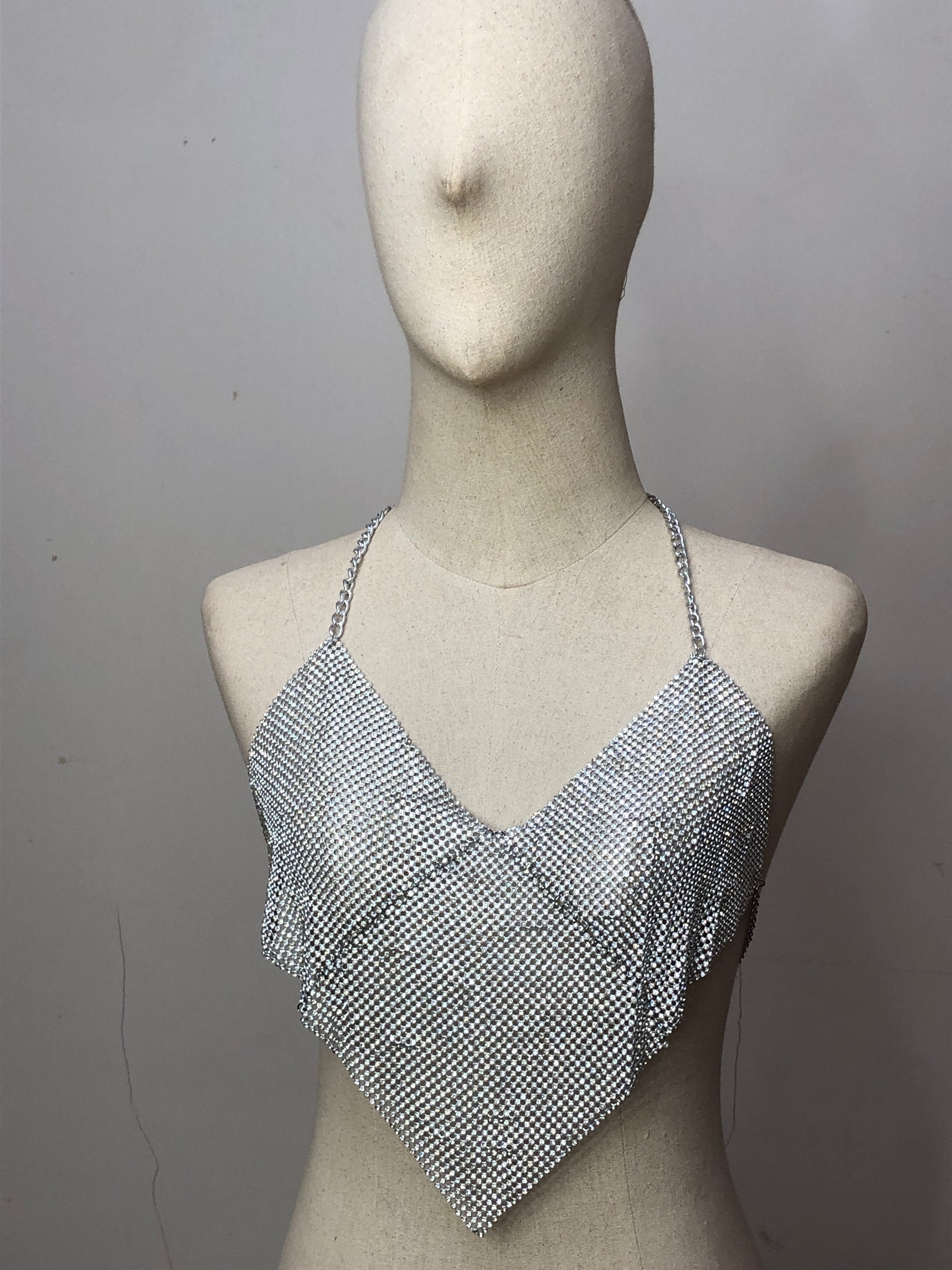 ZEYRAH SILVER HALTER NECK CROP TOP