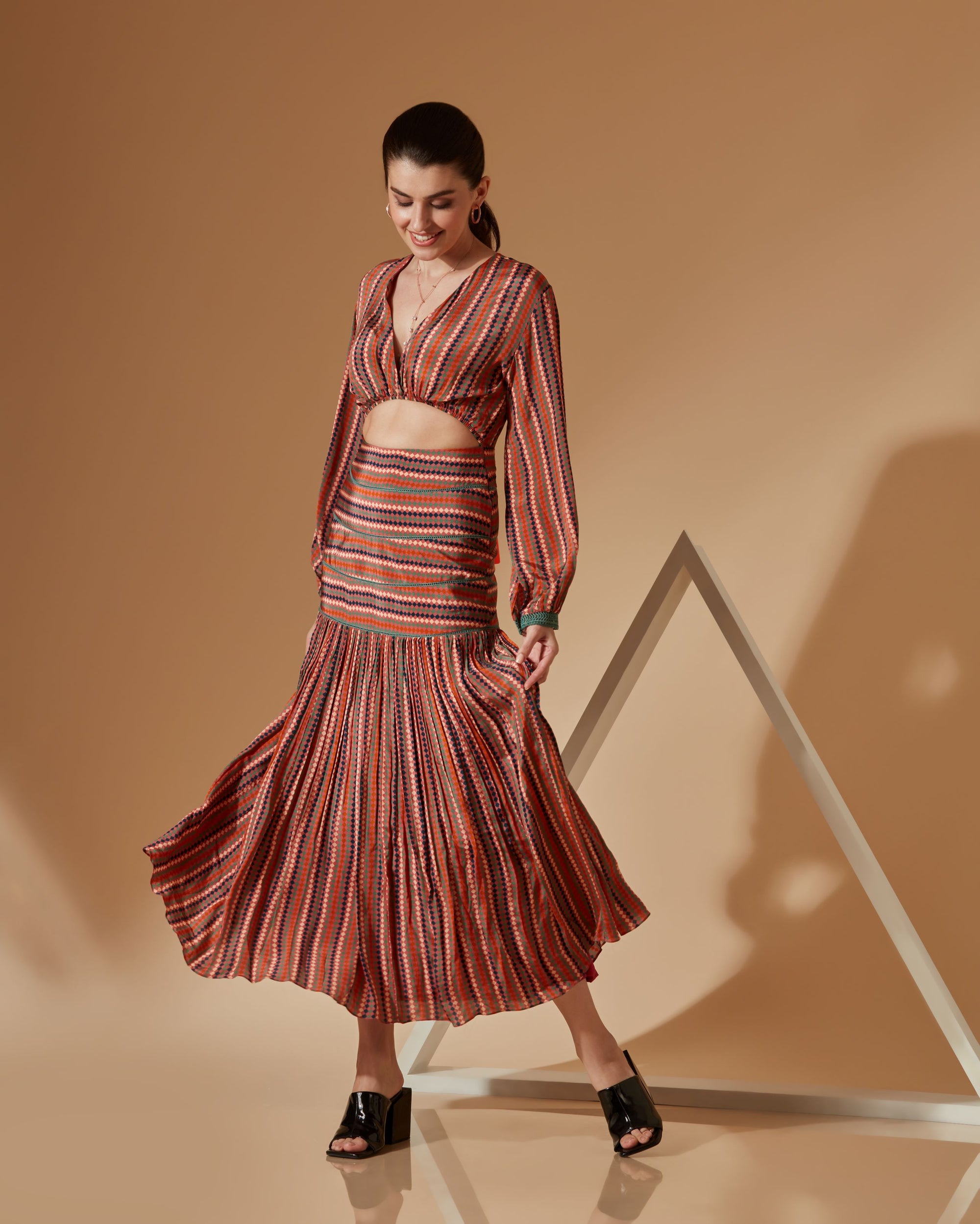 AVA - RUST DIAMOND PRINTED DRESS