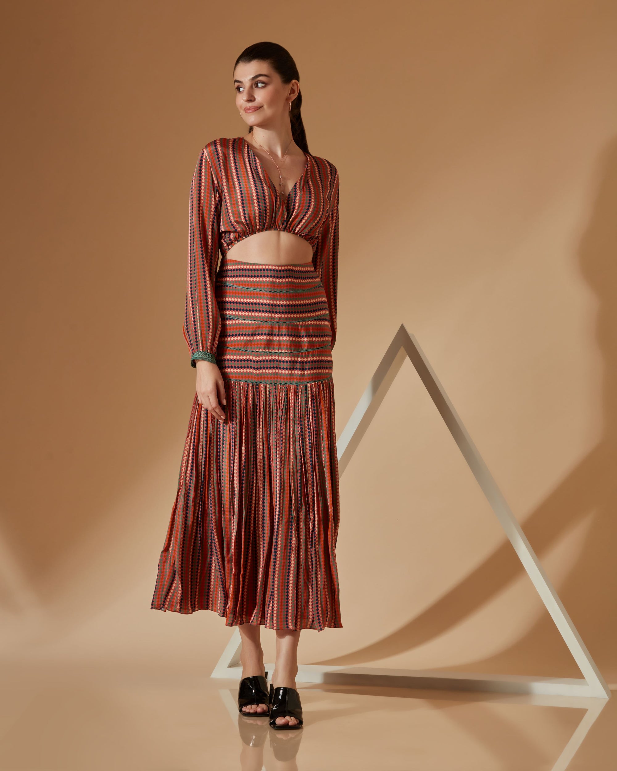 AVA - RUST DIAMOND PRINTED DRESS