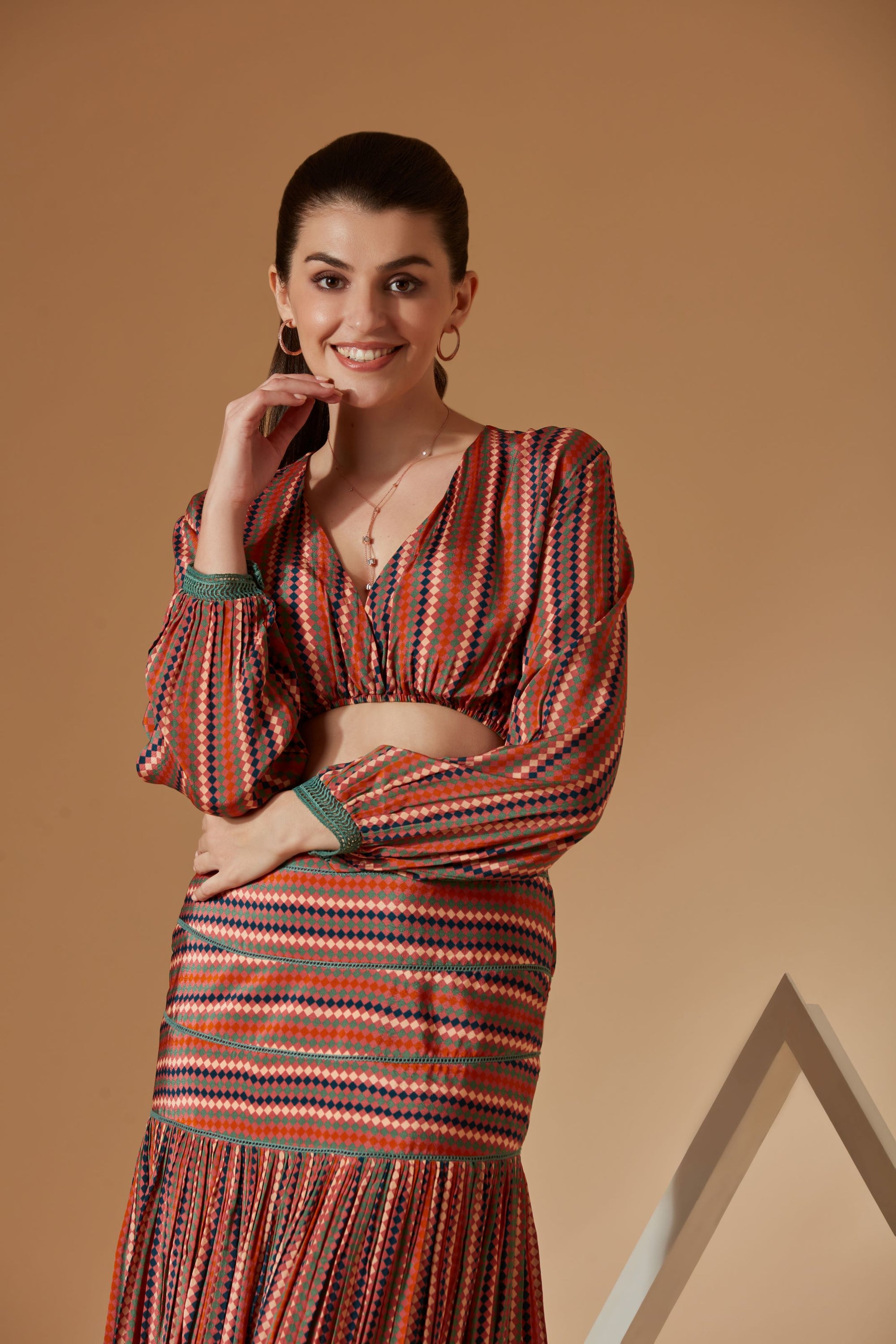 AVA - RUST DIAMOND PRINTED DRESS