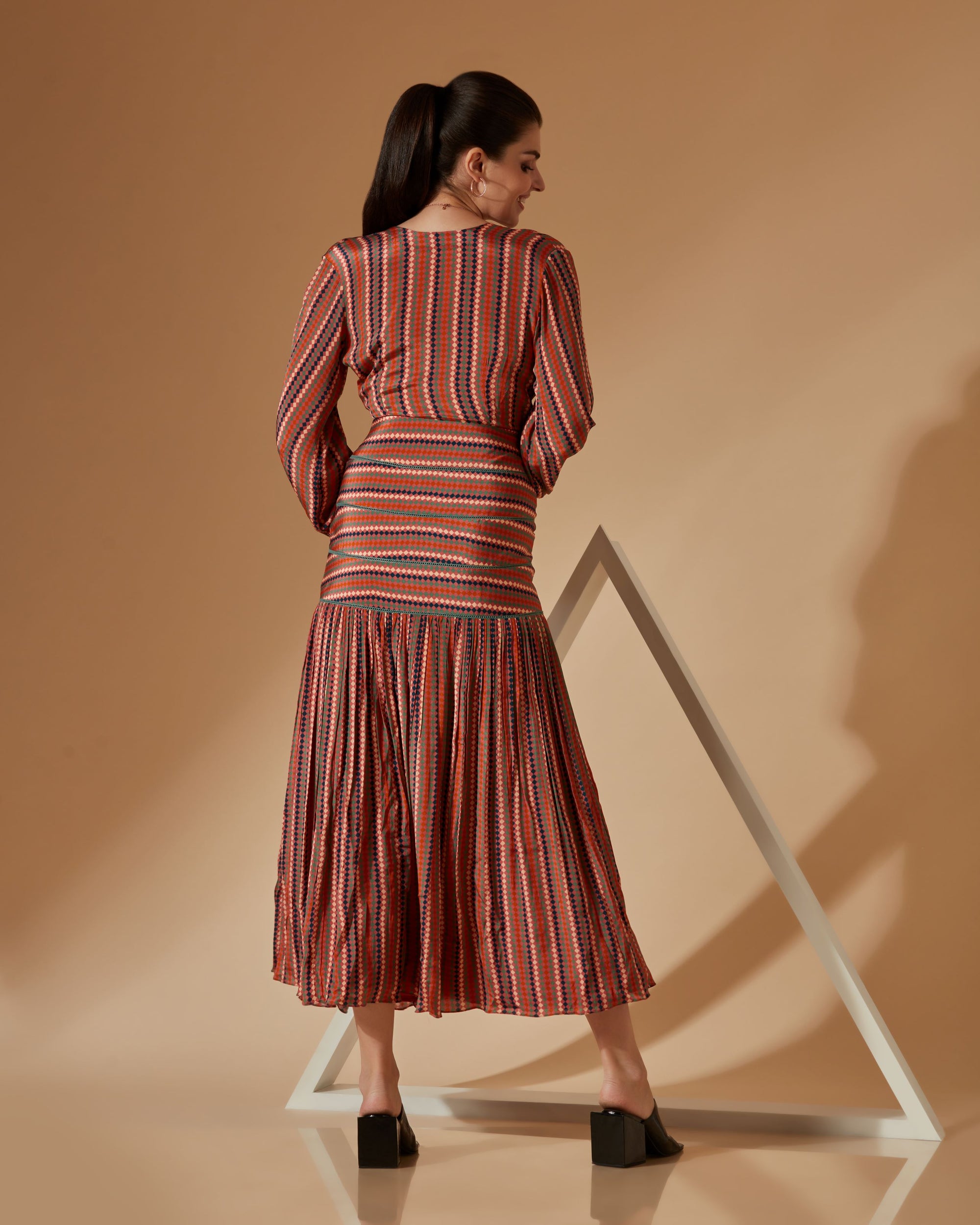 AVA - RUST DIAMOND PRINTED DRESS