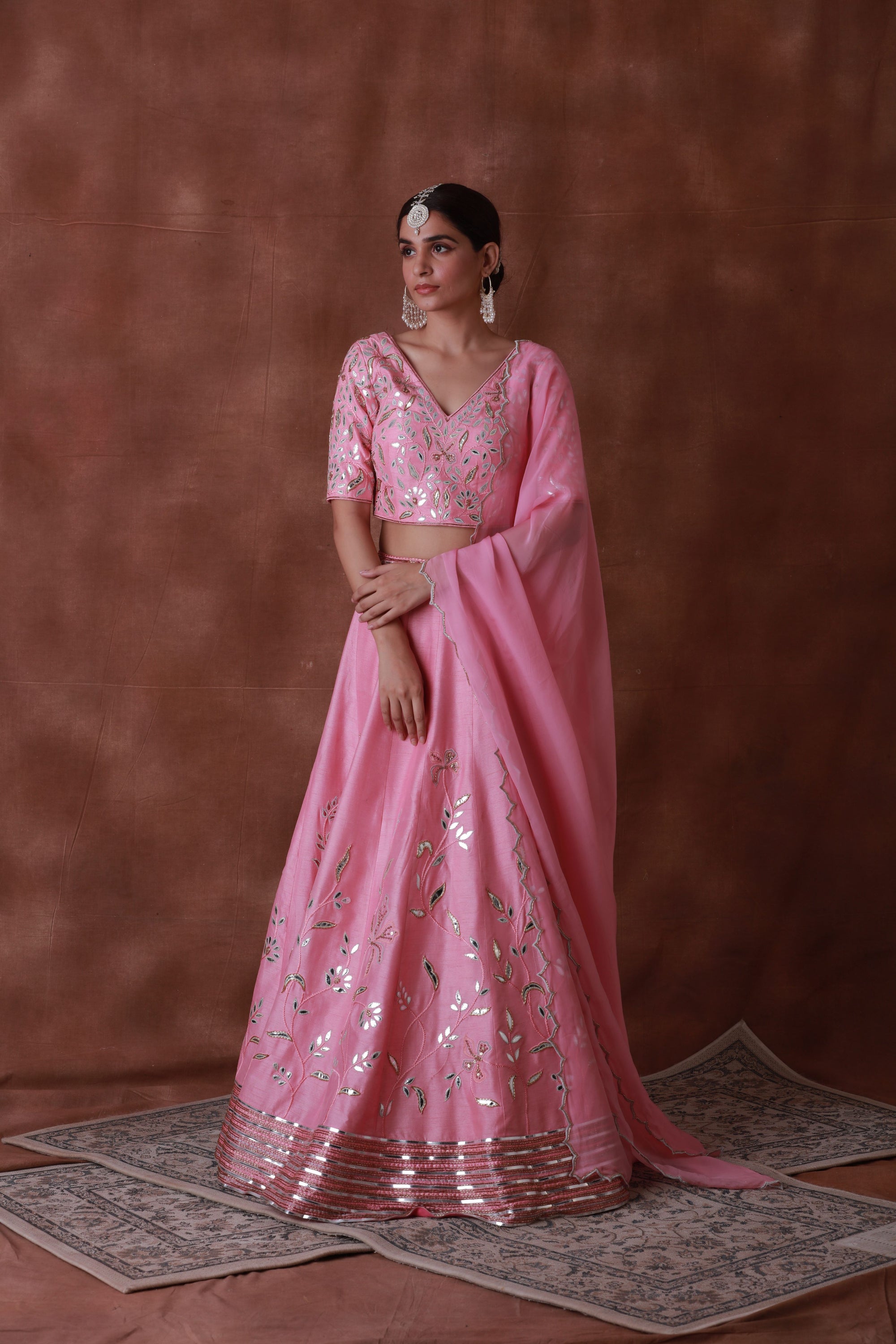 Pink Pure silk lehenga with organza dupatta