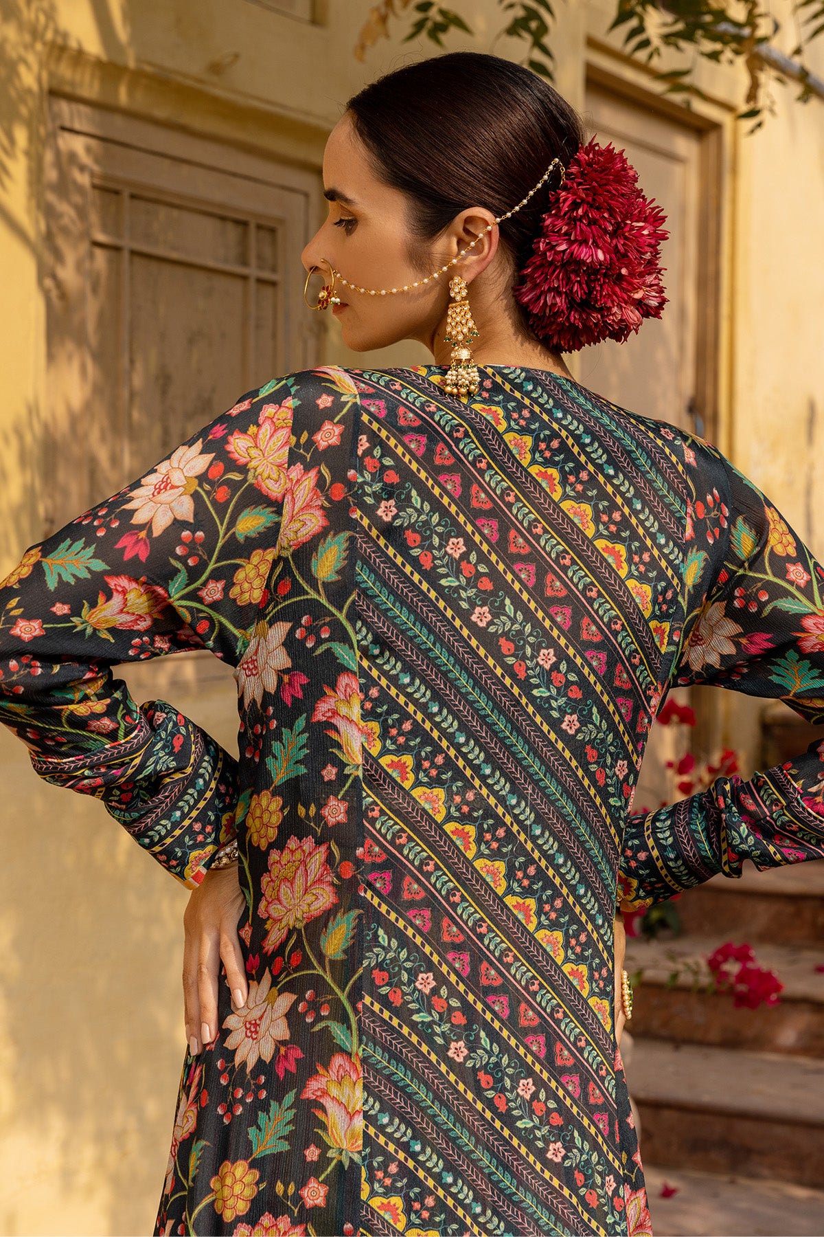 DEEP GREEN LEHER SHARARA SET WITH CAPE