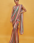 stripe pre-draped saree