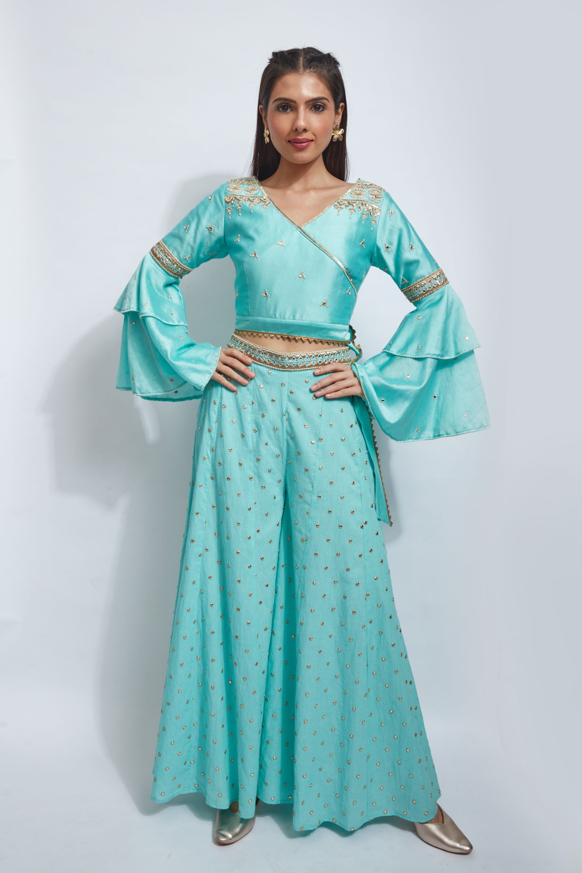 BLUE CHANDERI PALAZZO PANT