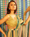 LOIS -  BLUE AND GREEN STRIPED SHARARA SET