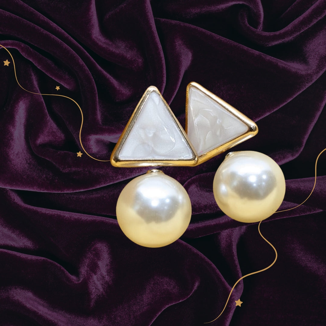 Elegant Triangle Pearl Drop Earrings