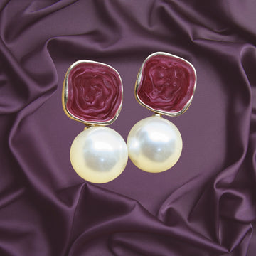 Rich Wine Pearl Drop Earrings