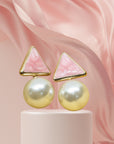 Pink Triangle Pearl Drop Earrings