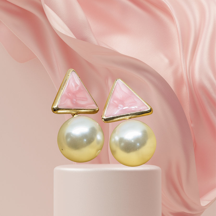 Pink Triangle Pearl Drop Earrings