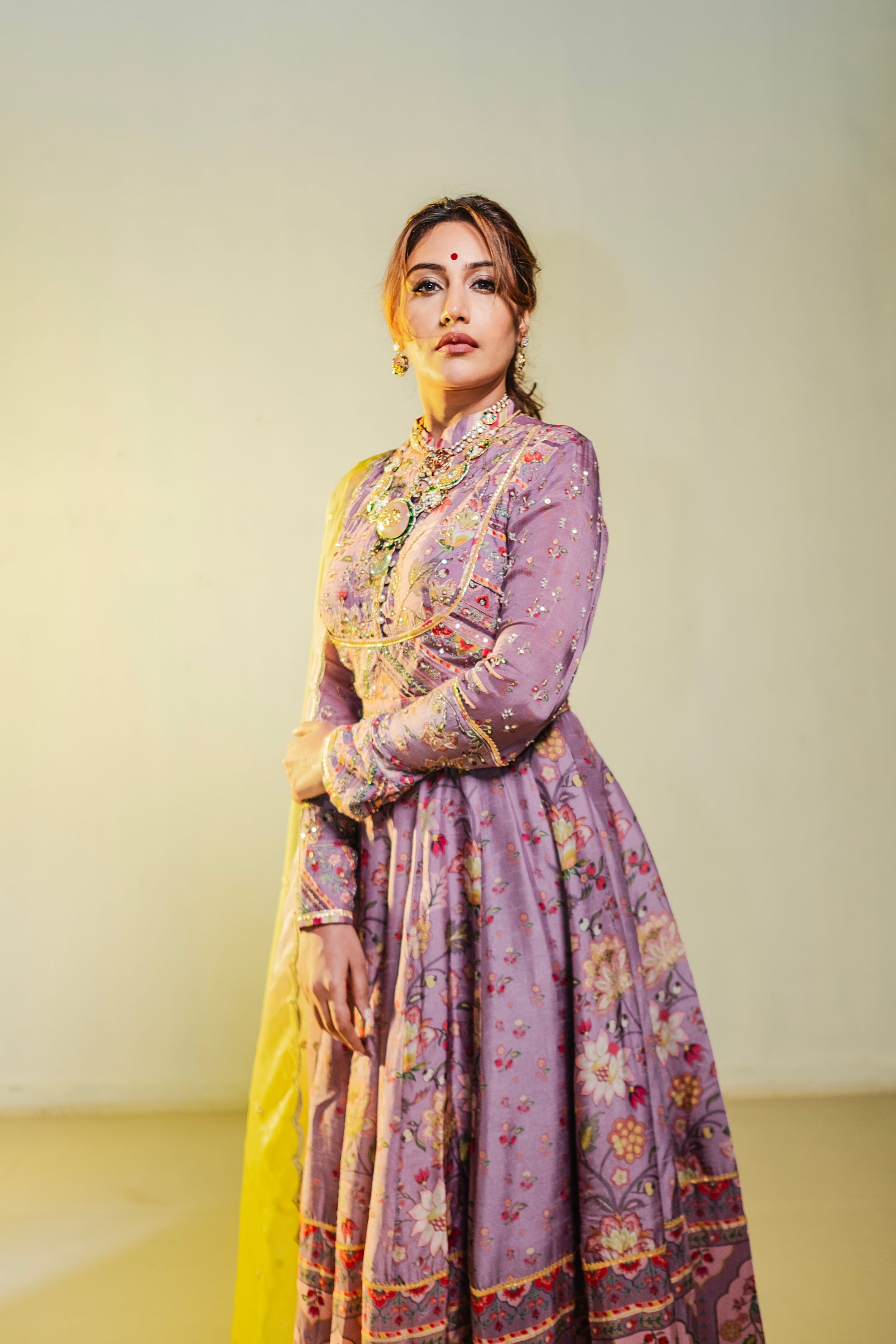 lavender anarkali with organza dupatta