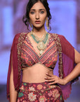 Reena Wine Short Hand Embroidered Cape With Sharara