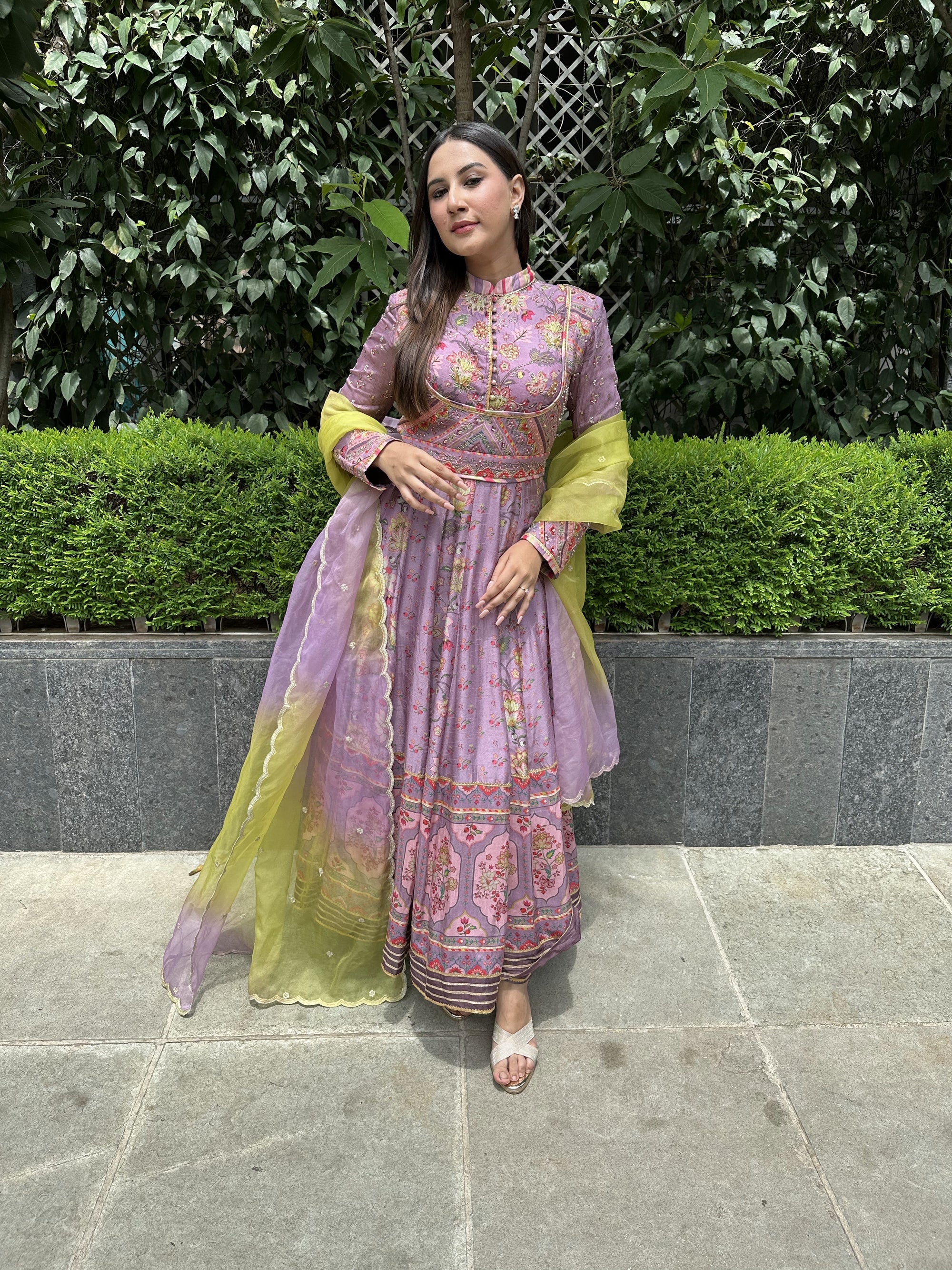 Embroidered Slik Anarkali with organza dupatta