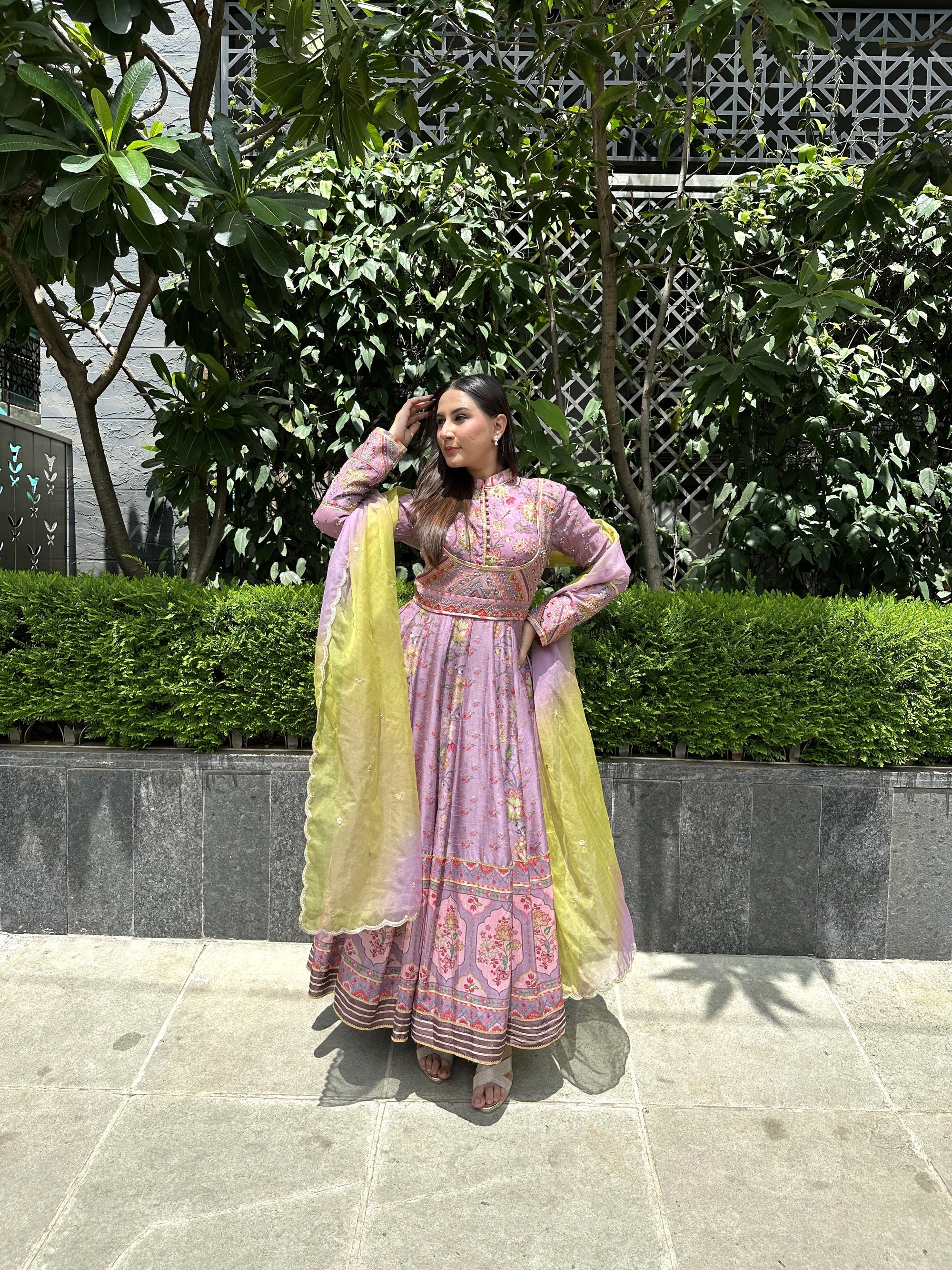 Embroidered Slik Anarkali with organza dupatta