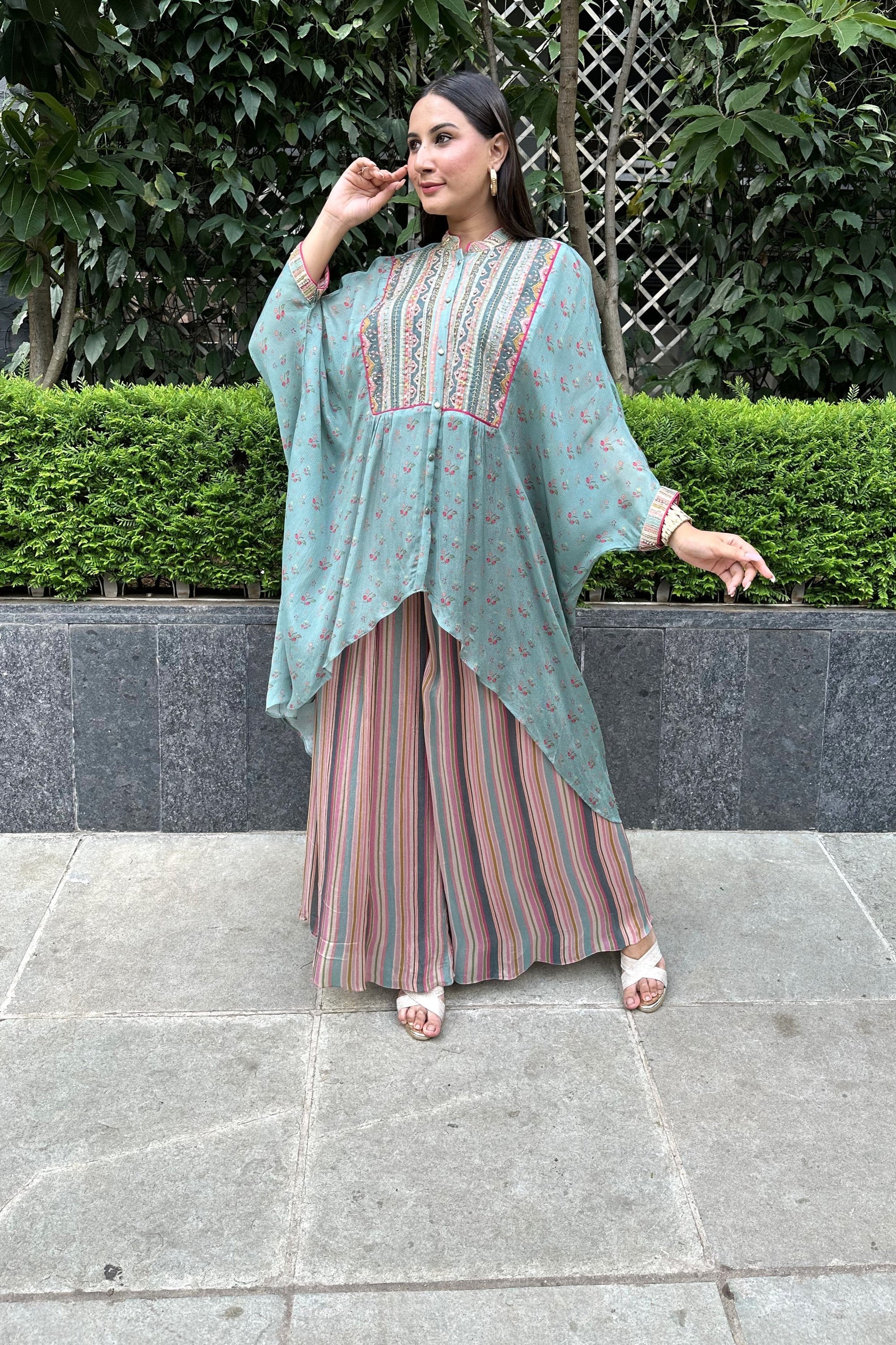 SEA GREEN ZOYA KAFTAN PALAZZO SET