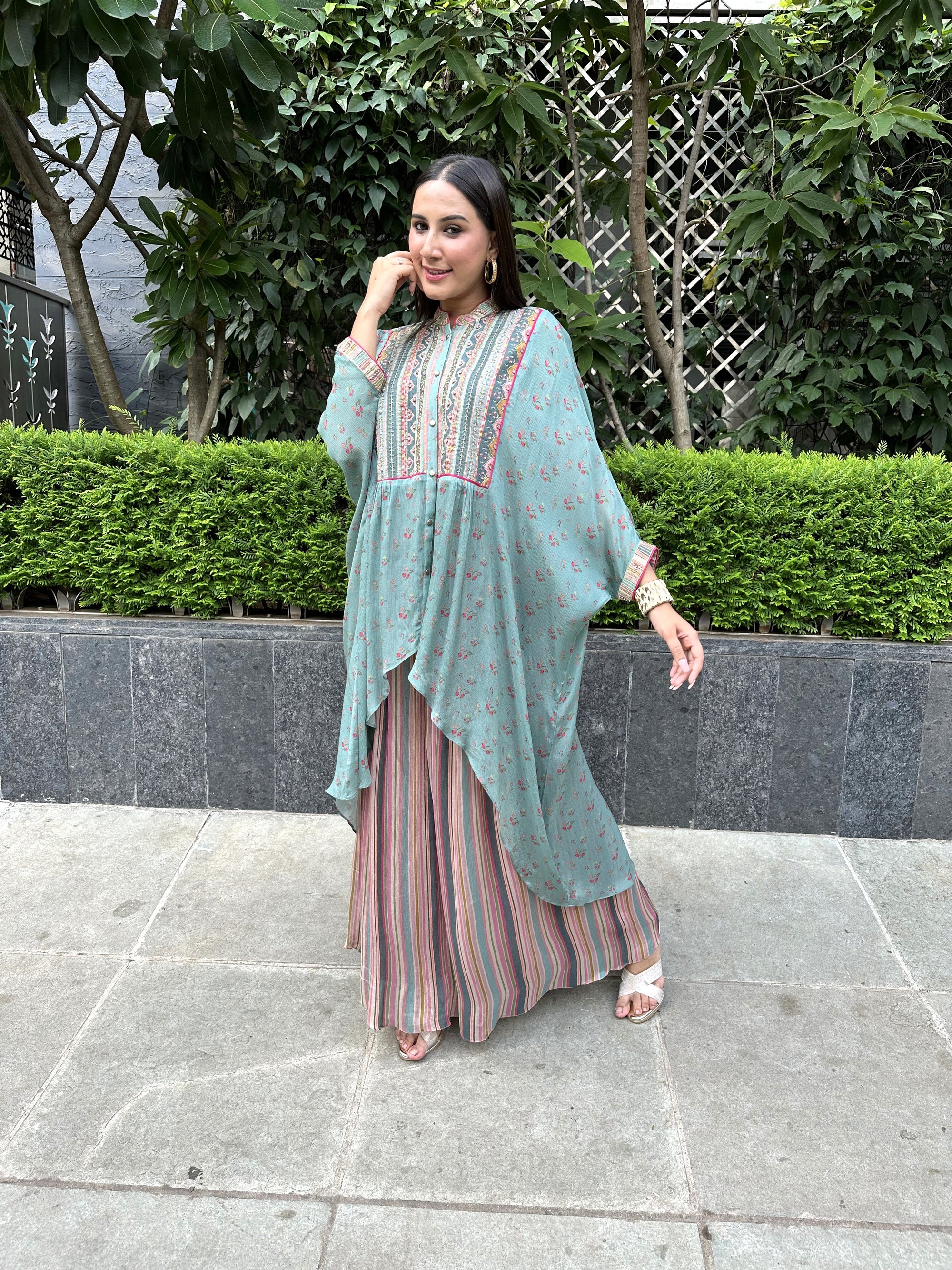 SEA GREEN ZOYA KAFTAN PALAZZO SET