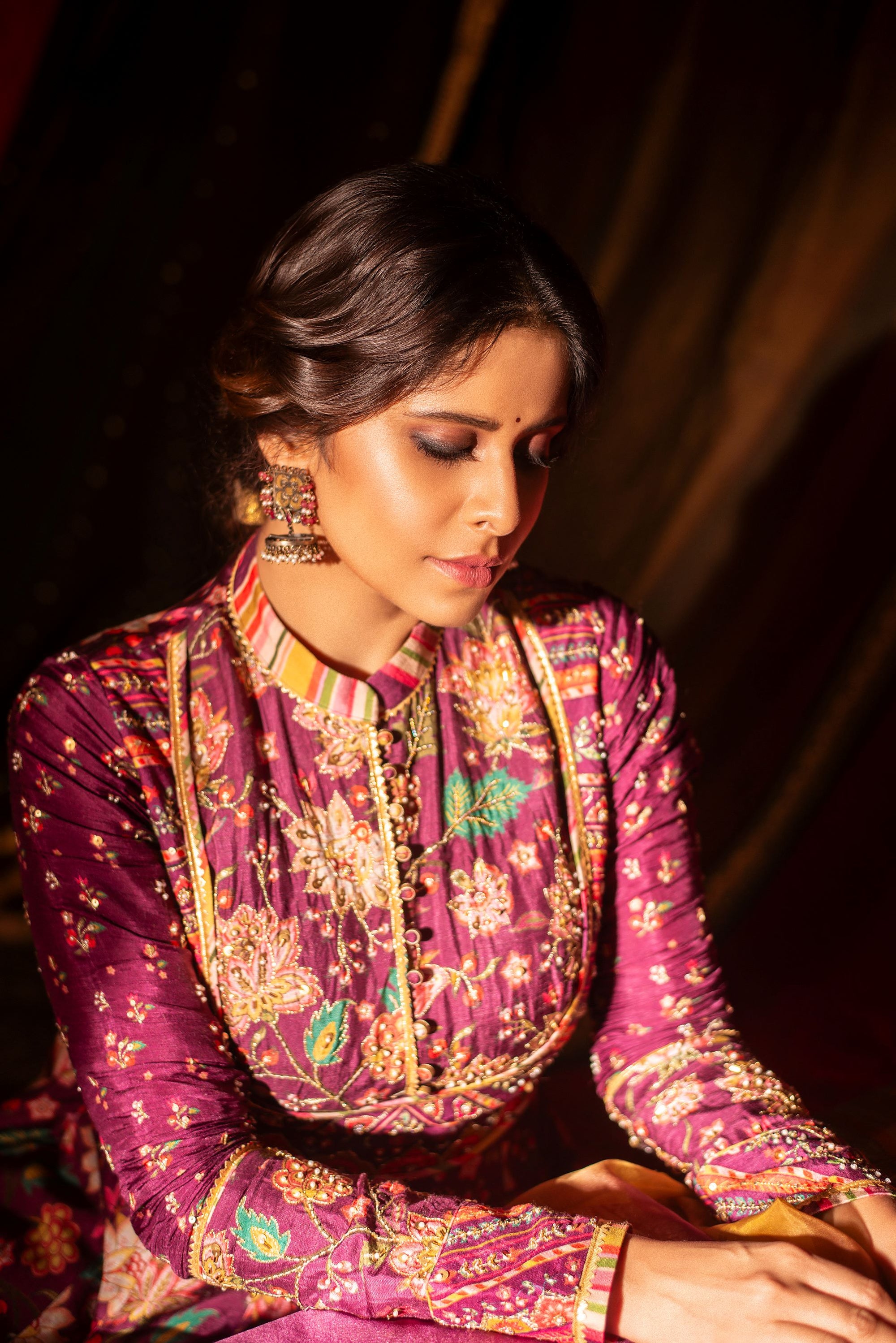 wine silk anarkali