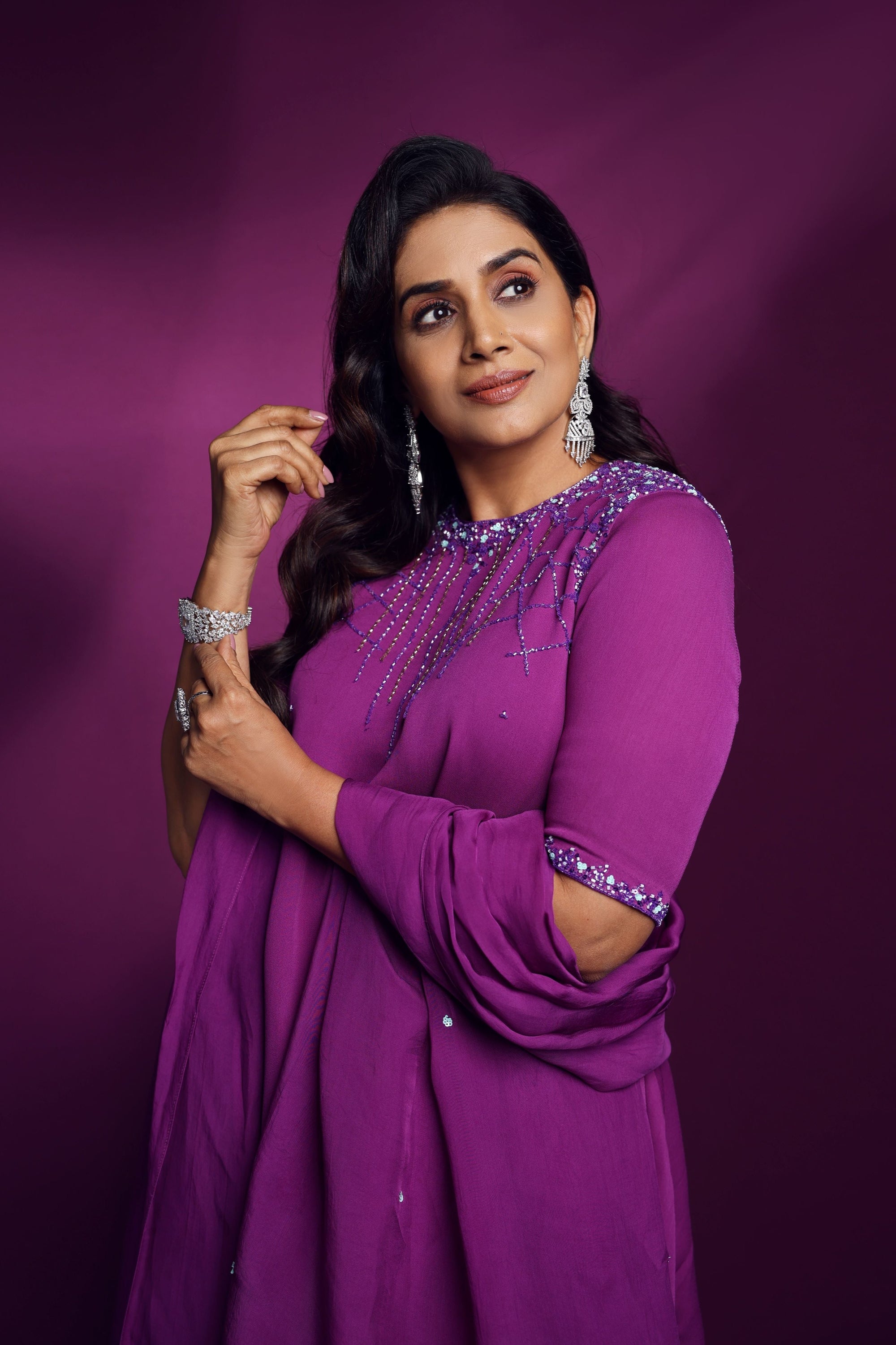 Purple kurta set with dupatta