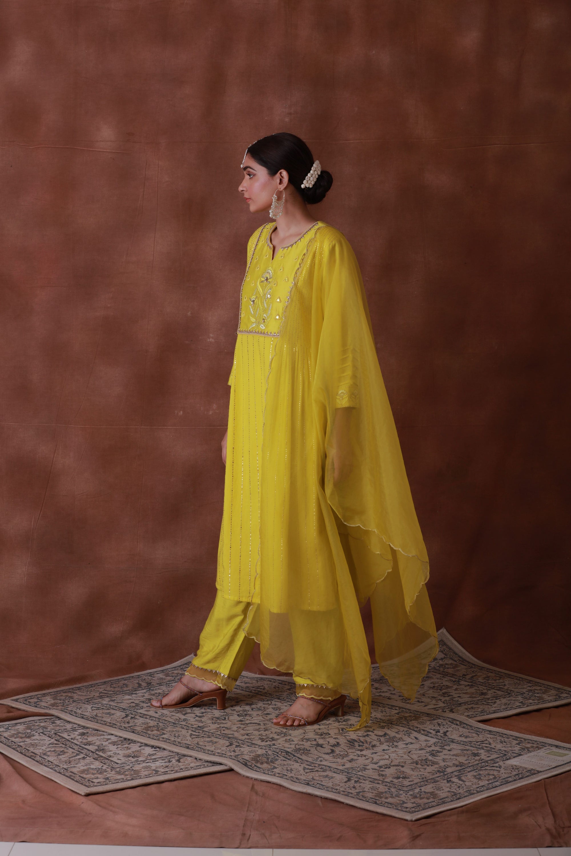 Yellow semi ethenic Kurta Pant Set