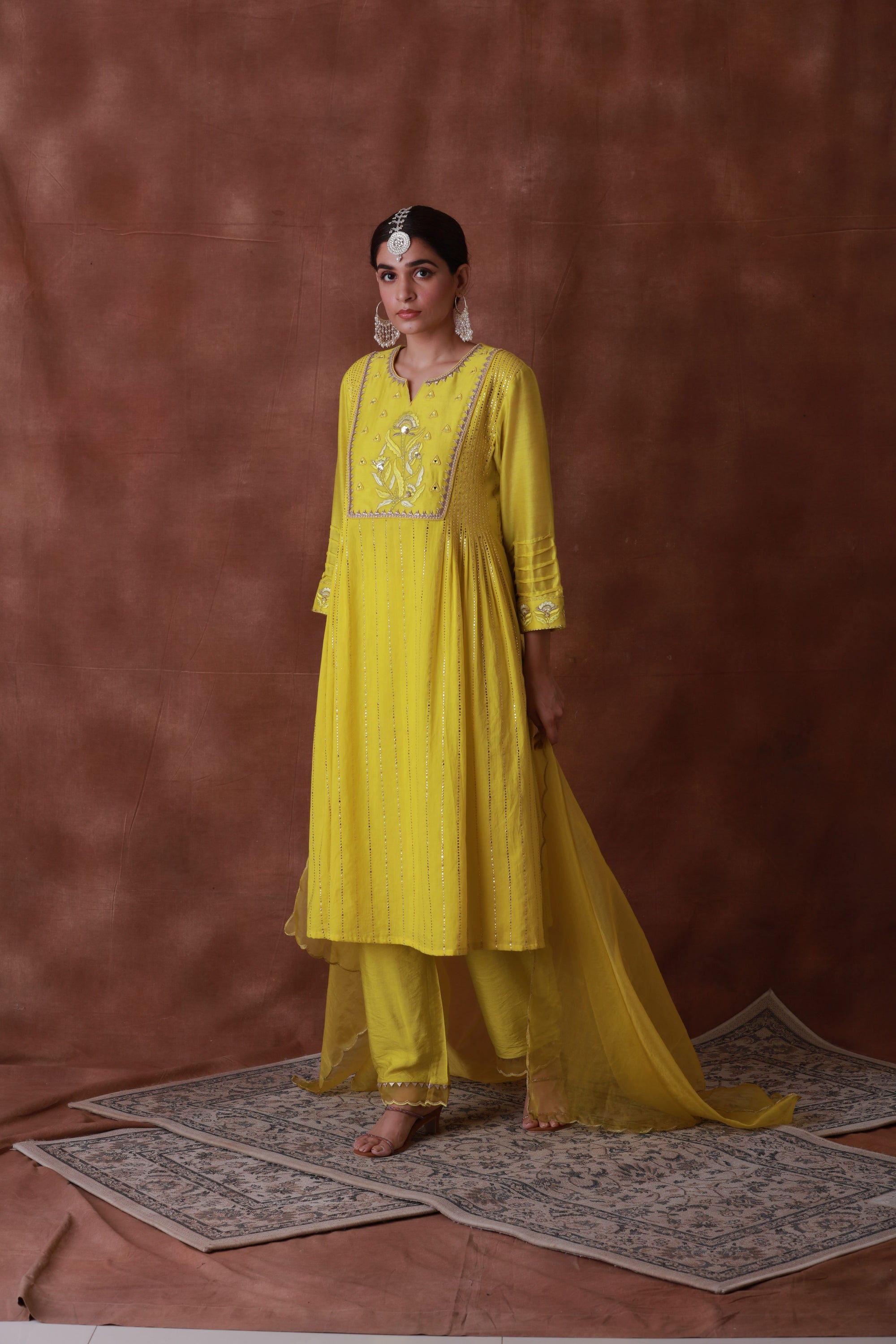 Yellow semi ethenic Kurta Pant Set