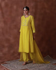 Yellow semi ethenic Kurta Pant Set