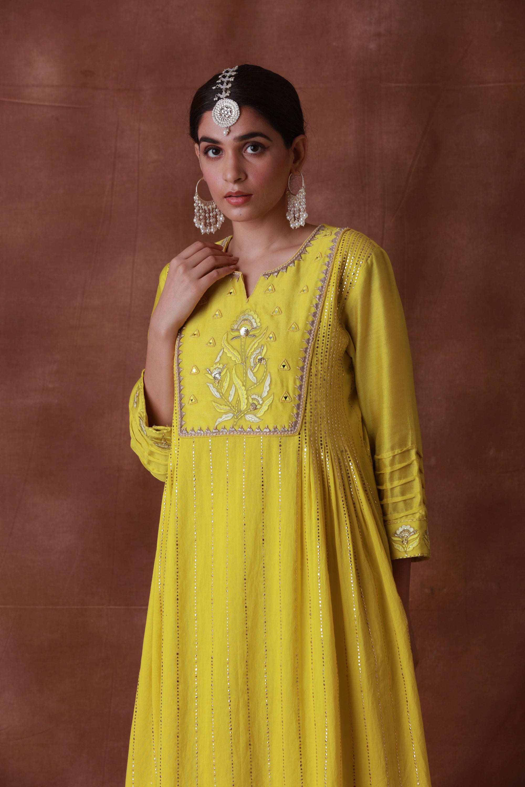 Yellow semi ethenic Kurta Pant Set