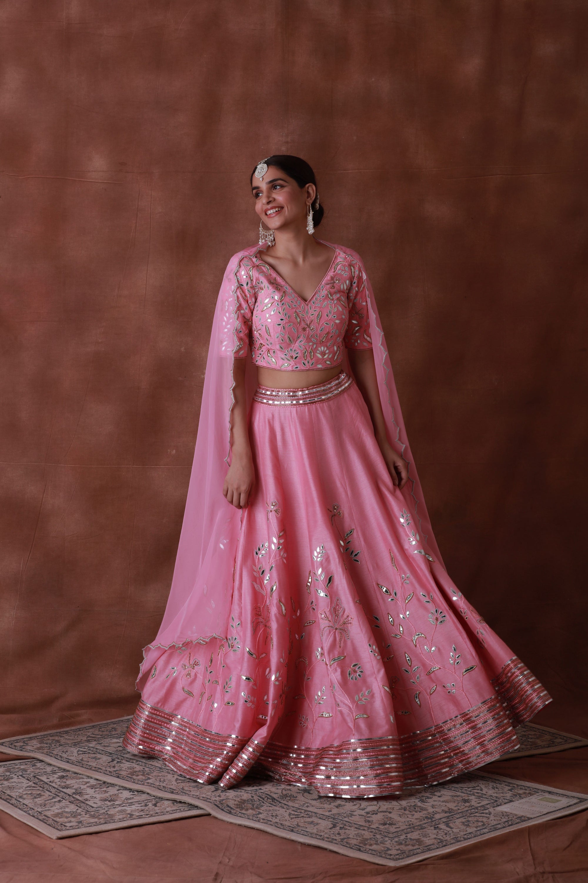 pink pure silk lehenga with organza dupatta