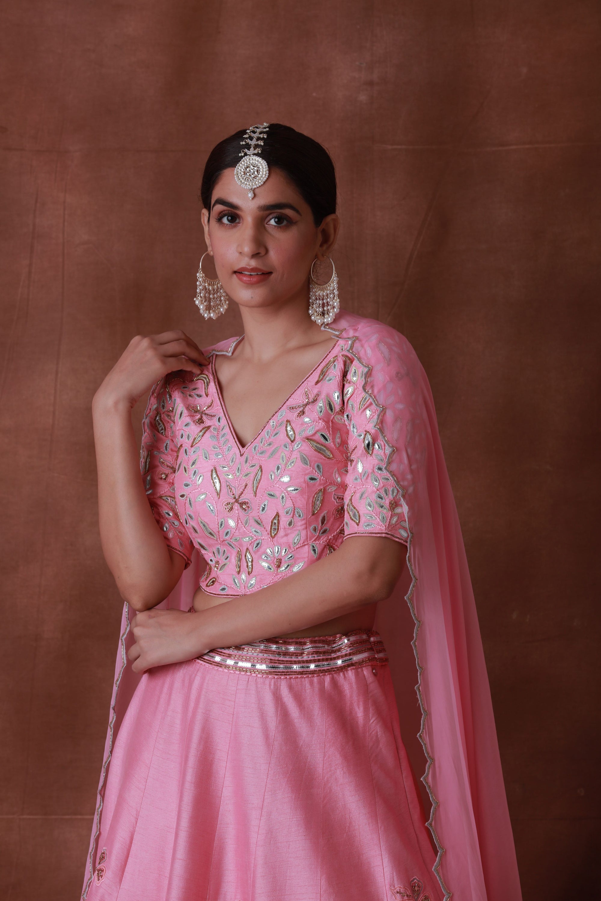 pink pure silk lehenga with organza dupatta