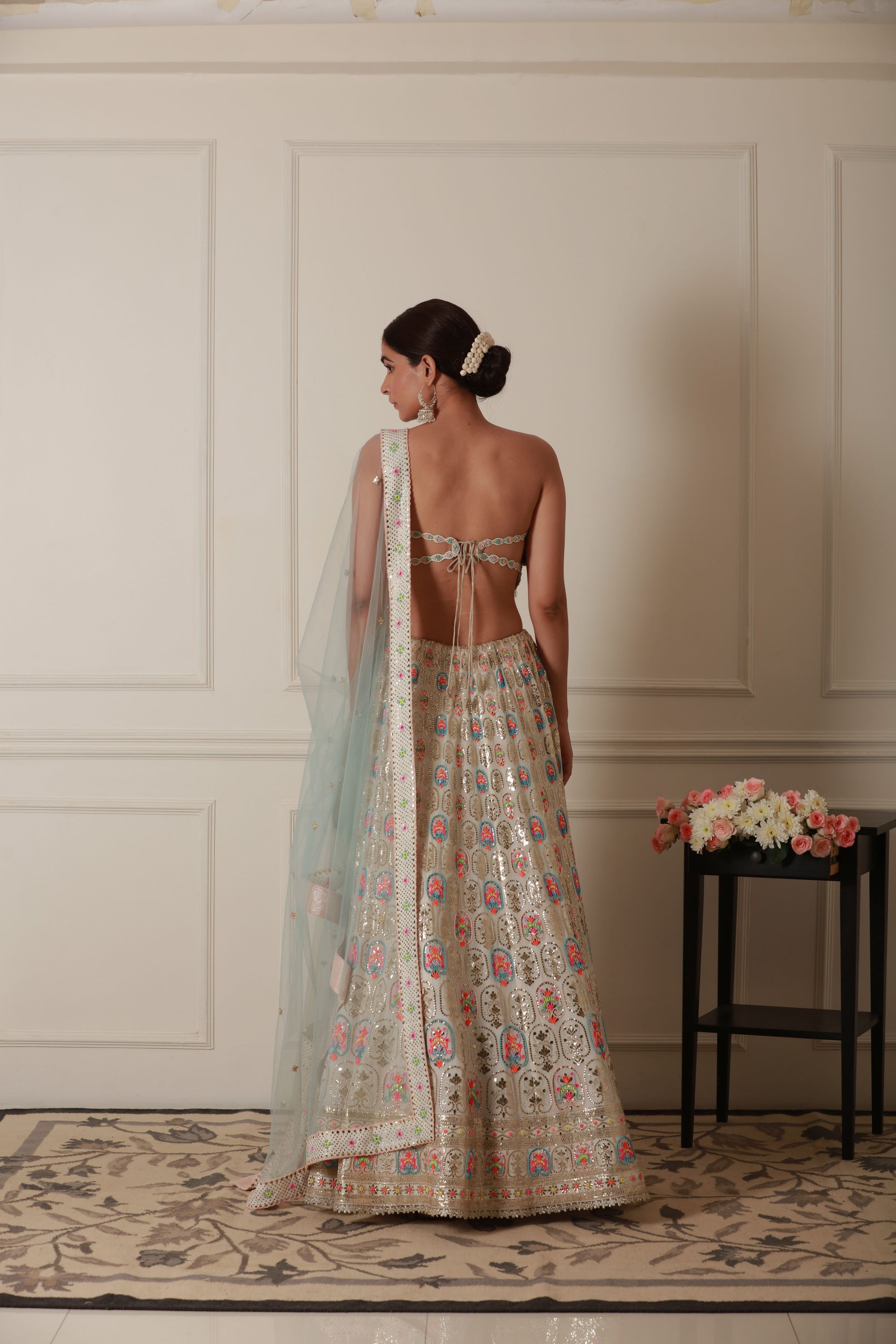 Raw Silk lehenga with net dupatta for engagement