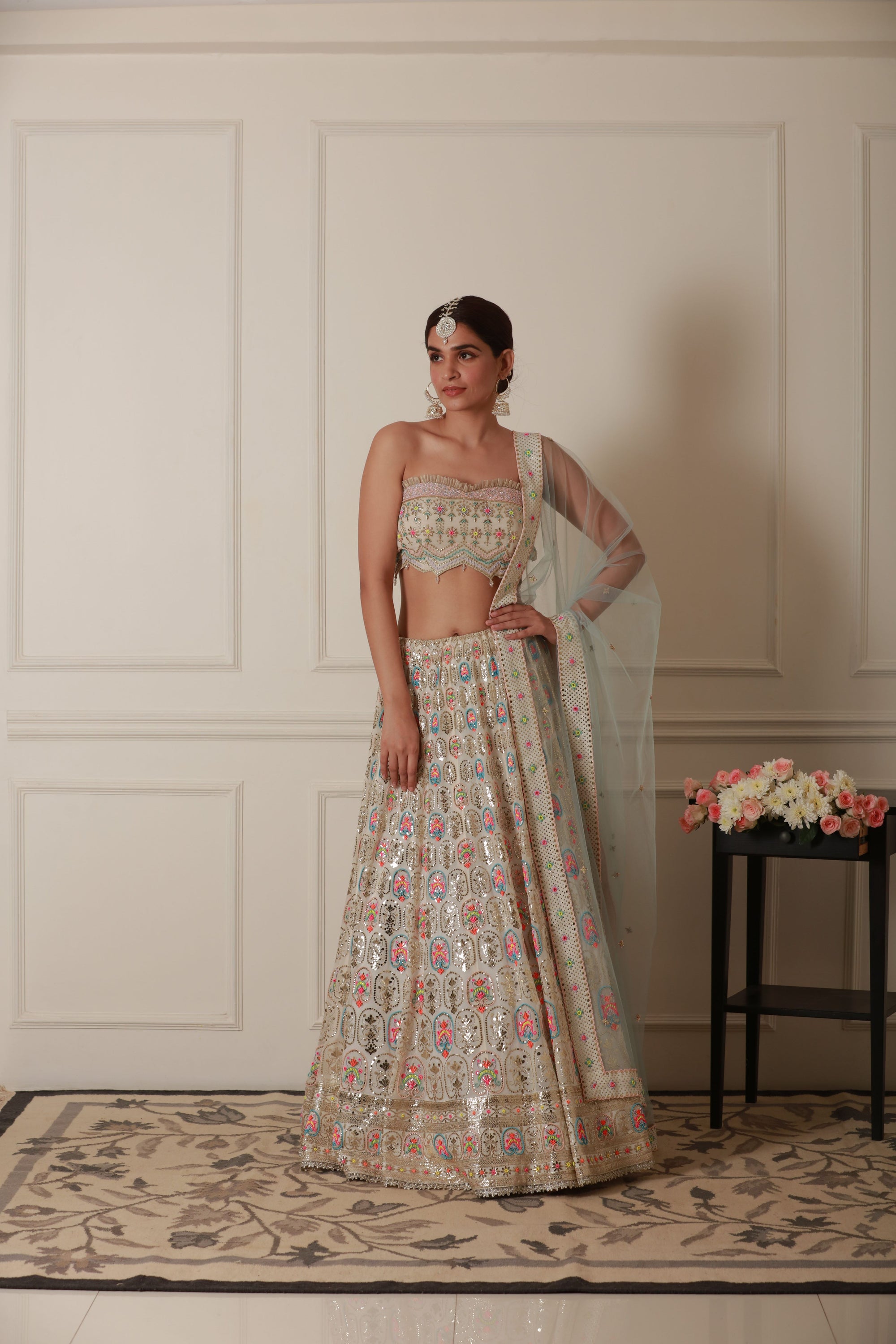 Raw Silk lehenga with net dupatta for engagement