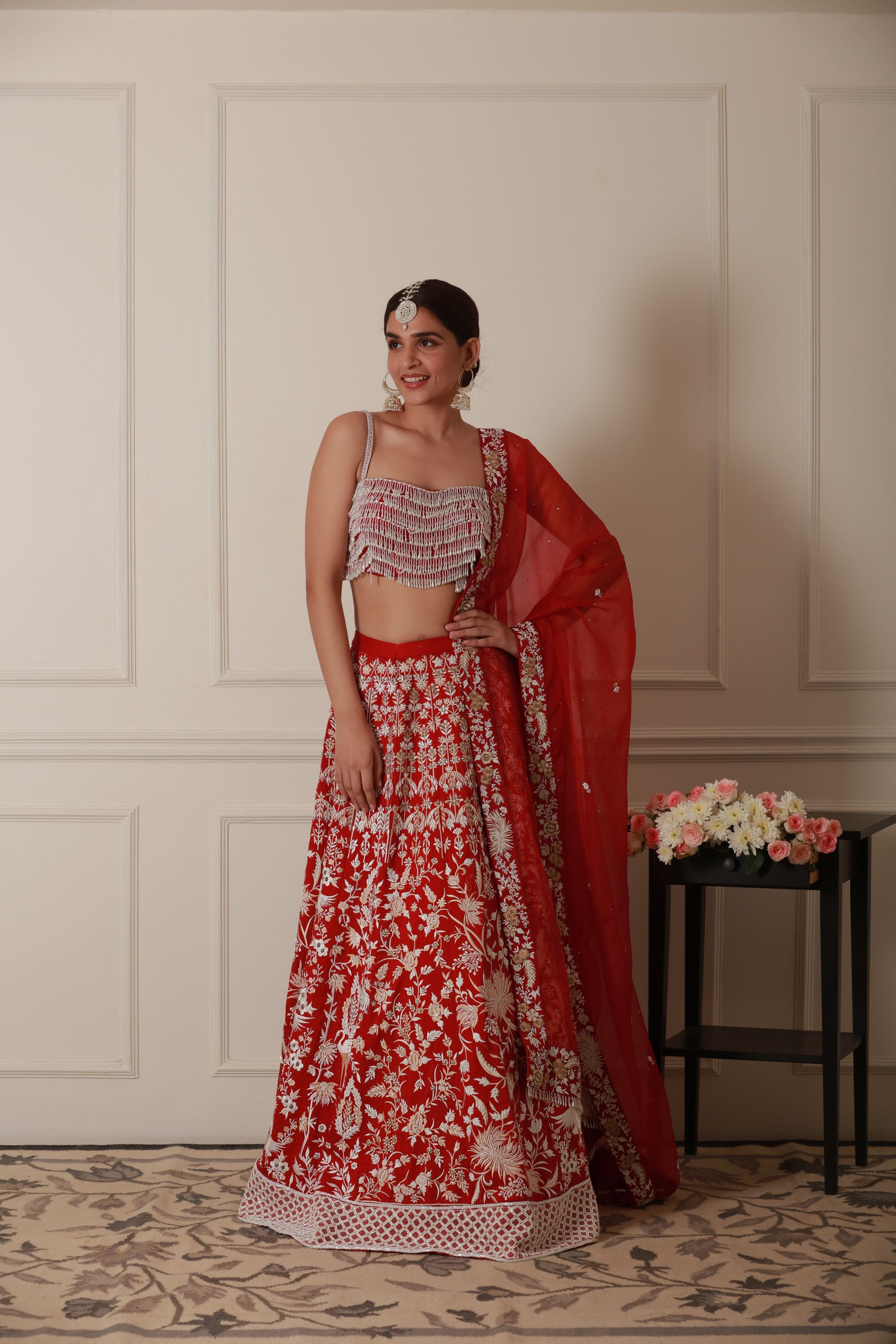 red lehenga set for festive season