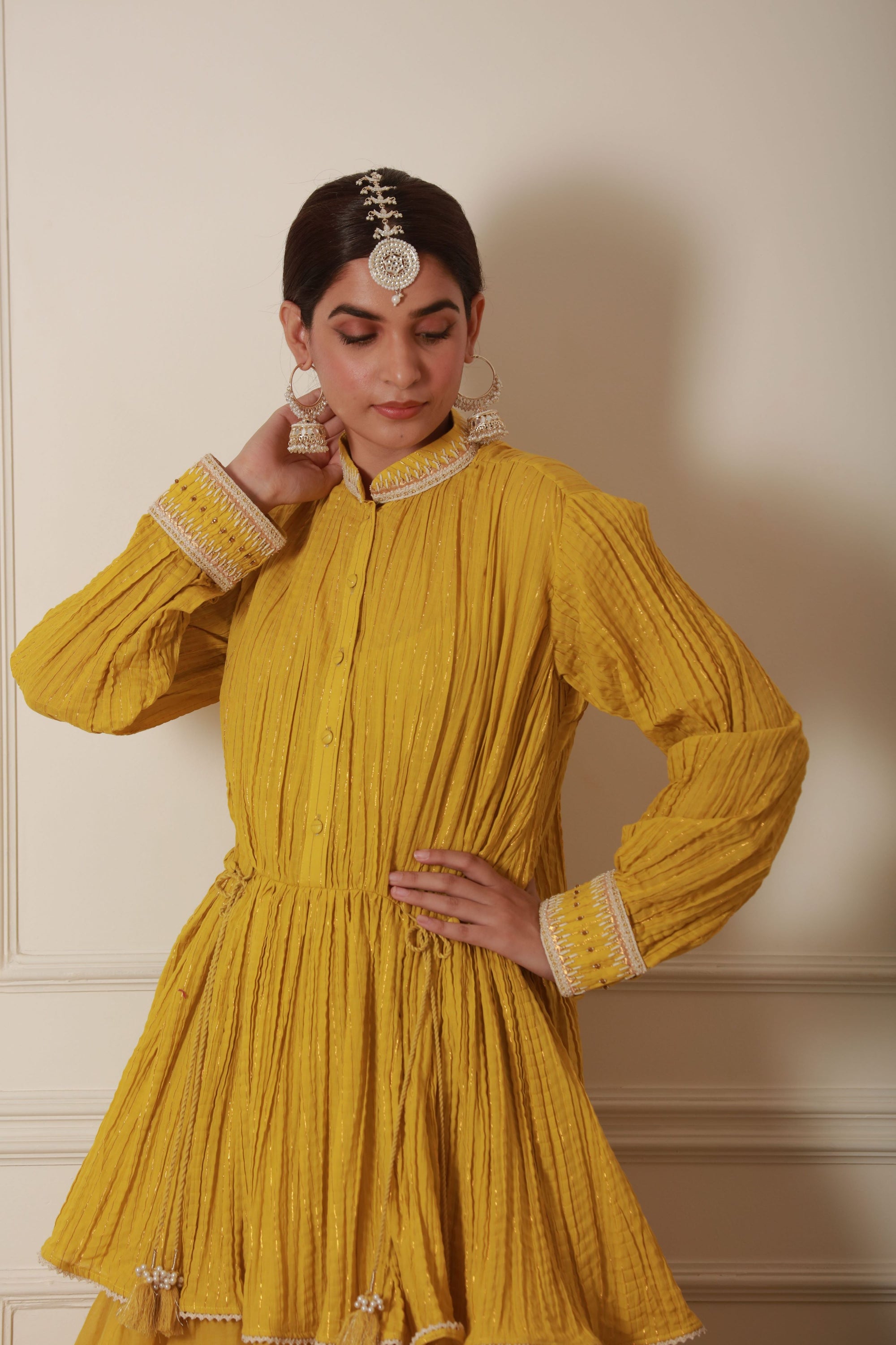 indo-western mustard Kurta With Dhoti Pant