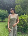 Elegant Olive Pre-Drape Saree