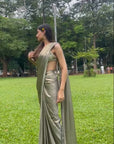 Elegant Olive Pre-Drape Saree