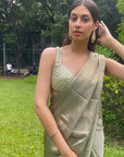 Elegant Olive Pre-Drape Saree