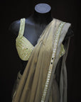 Elegant Olive Pre-Drape Saree