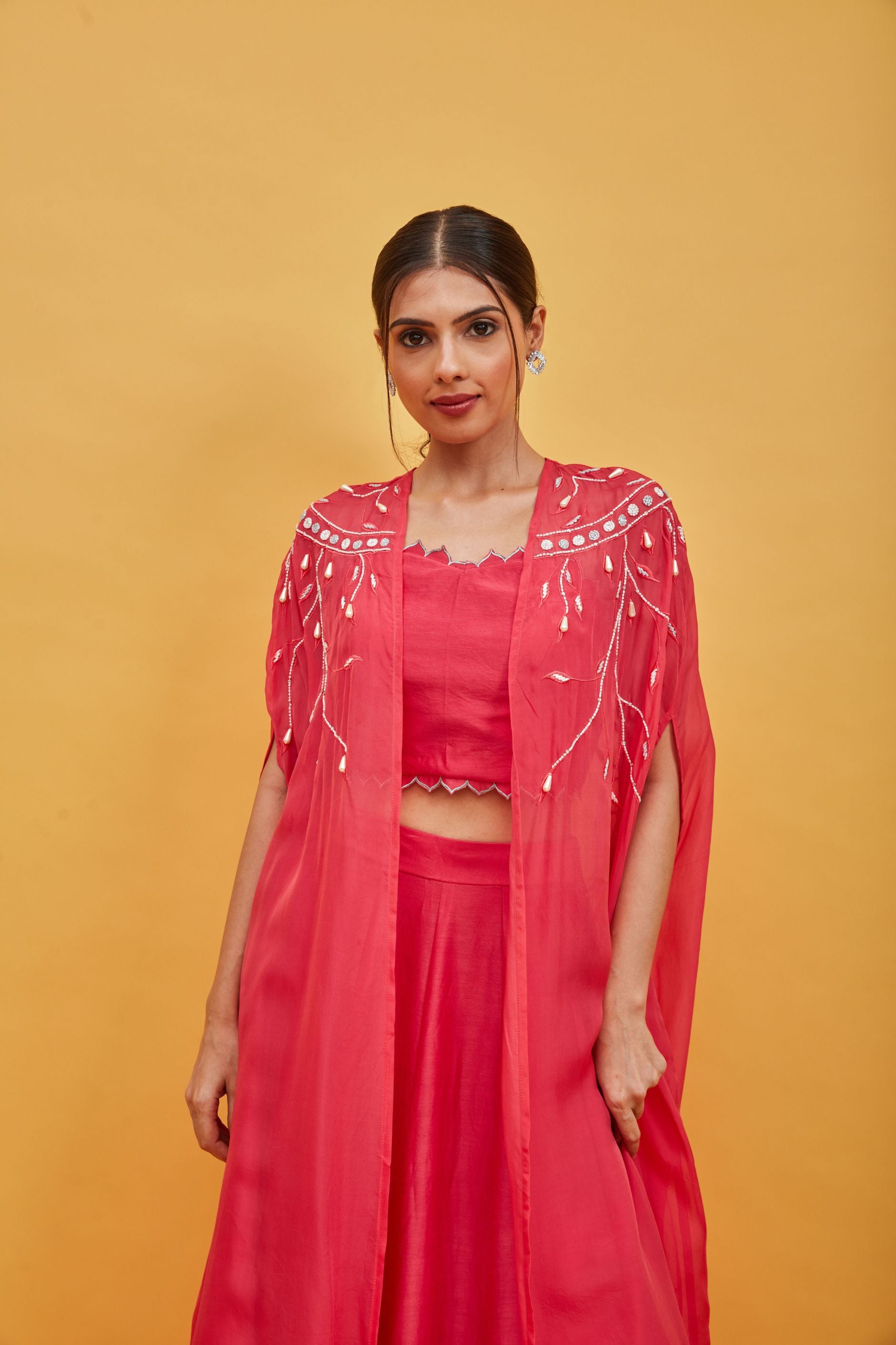 Pink crop top with lehenga