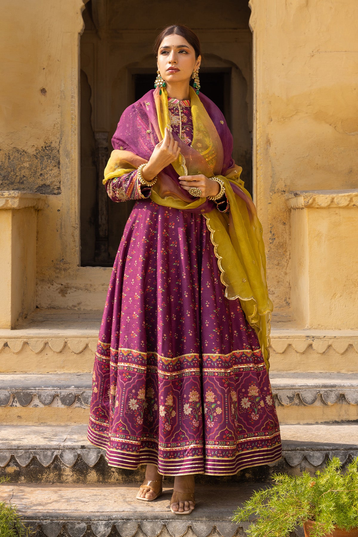 embroidery wine anarkali 