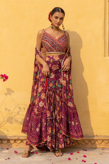 Seher Blouse With Chinon Jacket And Sharara