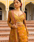 Meher Hand Embroidered Blouse With Cape And Sharara