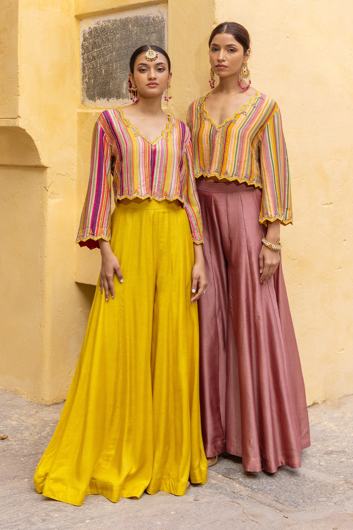 MULTICOLOURED ZIYA CROP TOP WITH SHARARA PANT