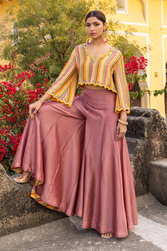 MULTICOLOURED ZIYA CROP TOP WITH SHARARA PANT