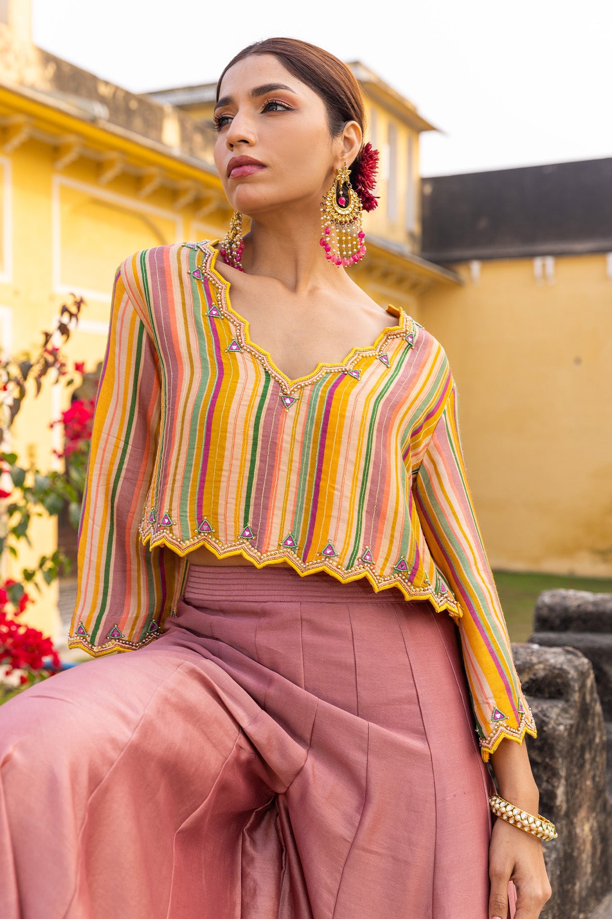 MULTICOLOURED ZIYA CROP TOP WITH SHARARA PANT