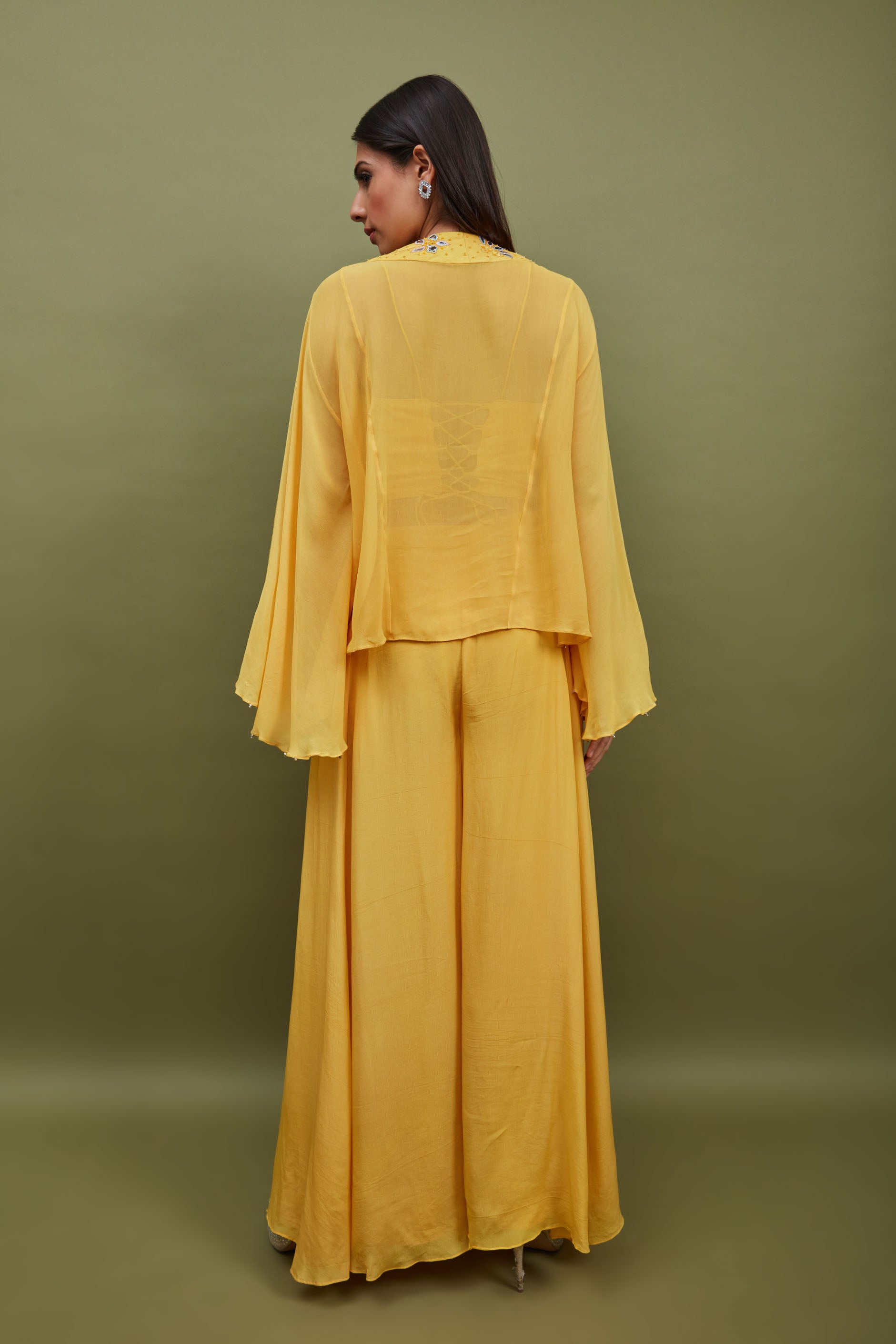 Yellow kurta pant set in indo-western style