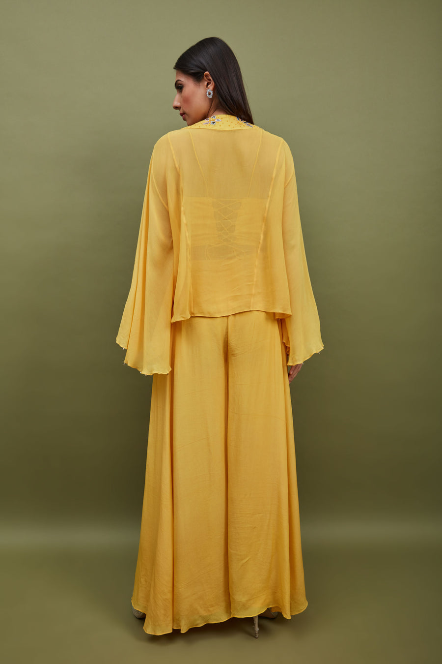 Yellow kurta pant set in indo-western style