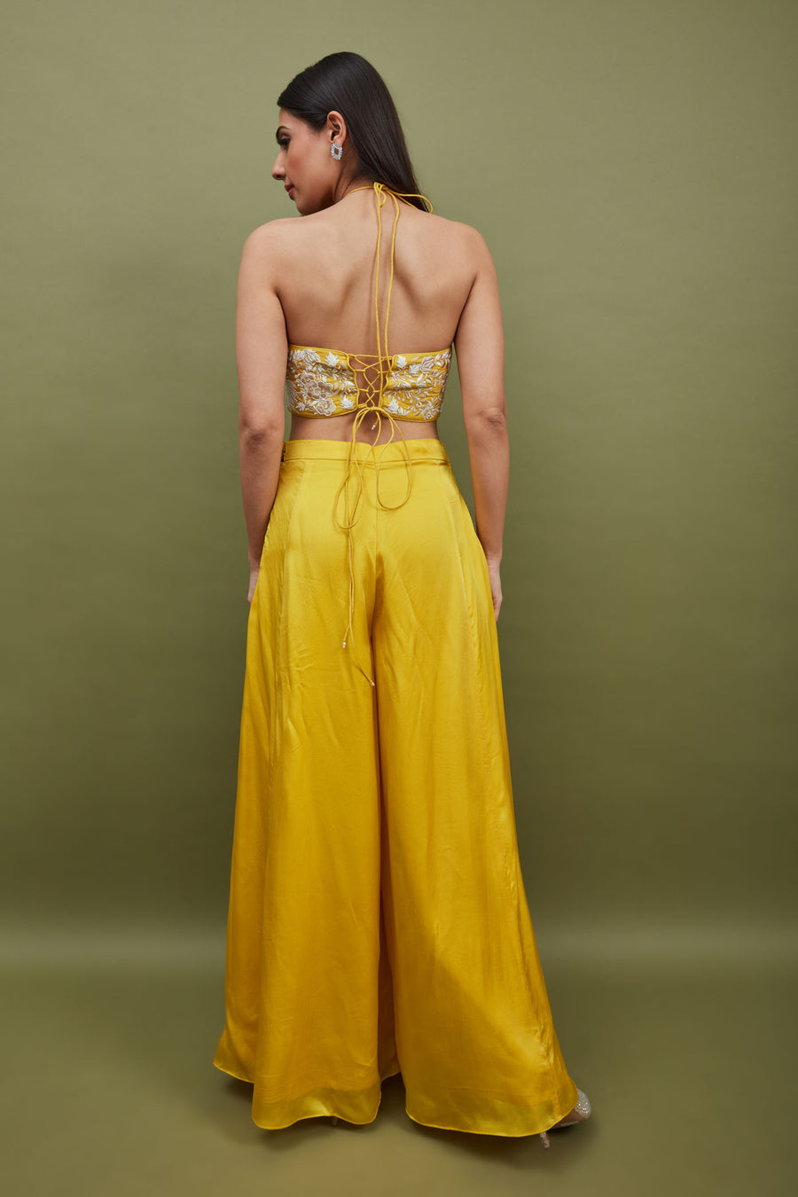 yellow indo-western top and pallazo set