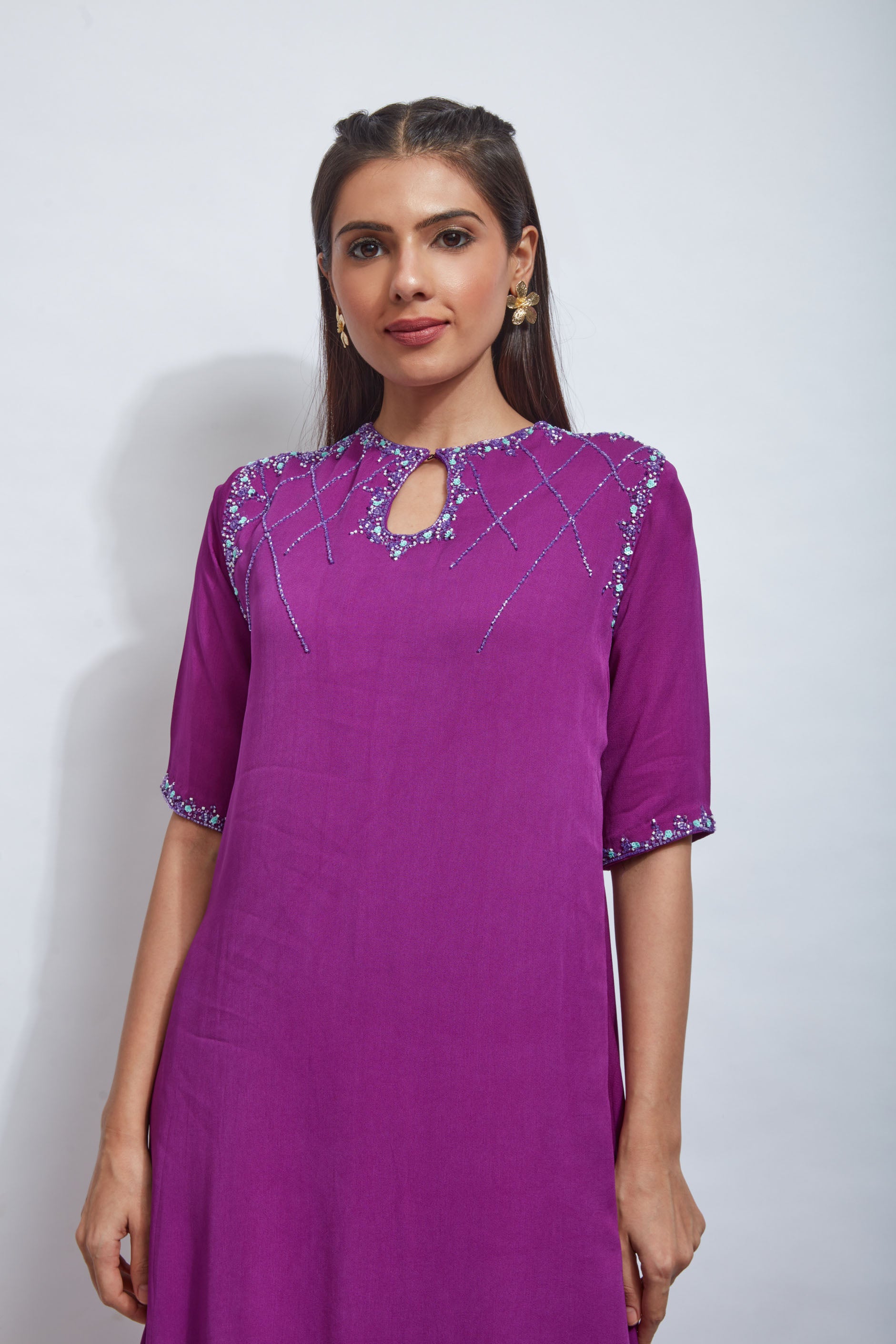 Purple kurta set with dupatta