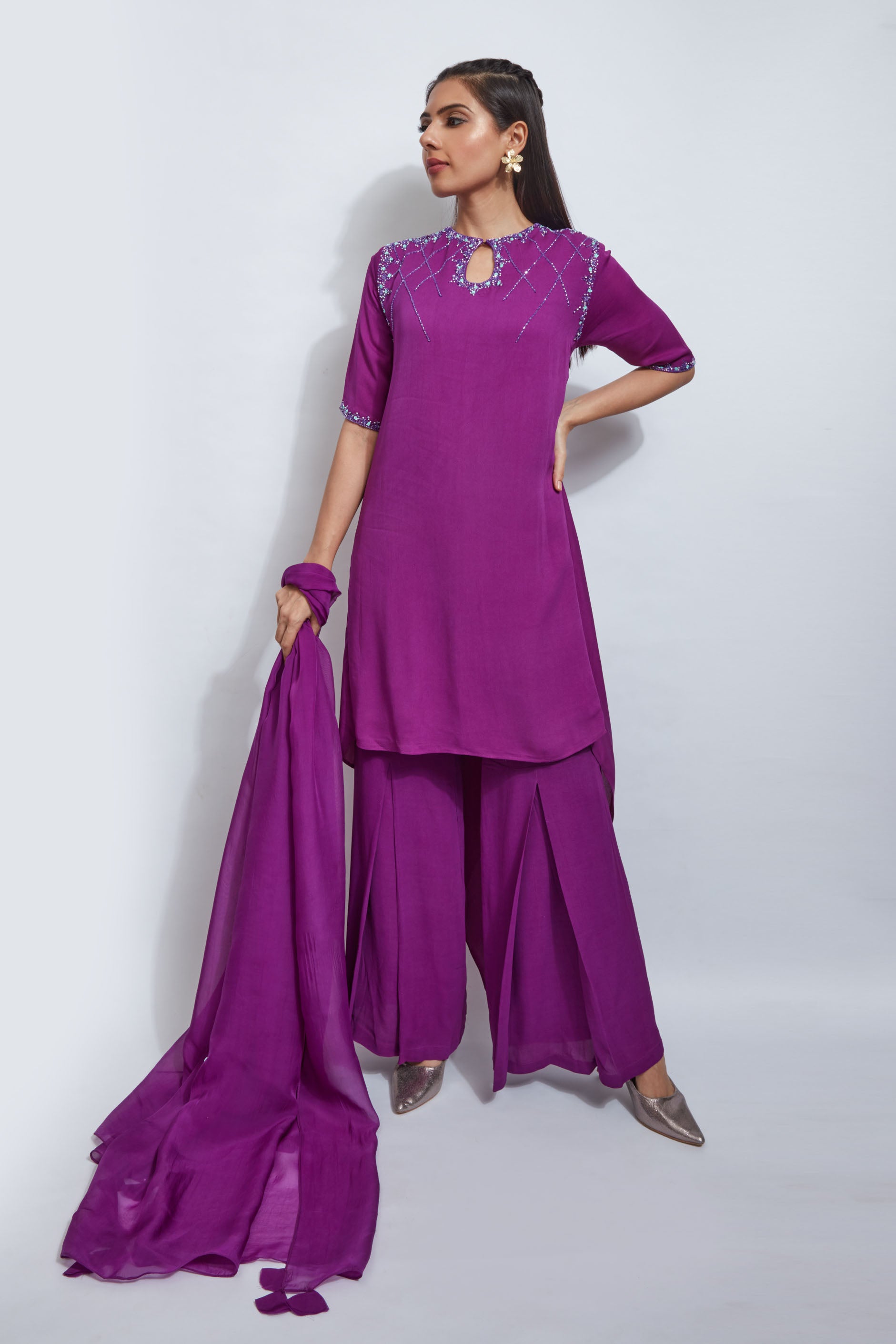 Purple kurta set with dupatta