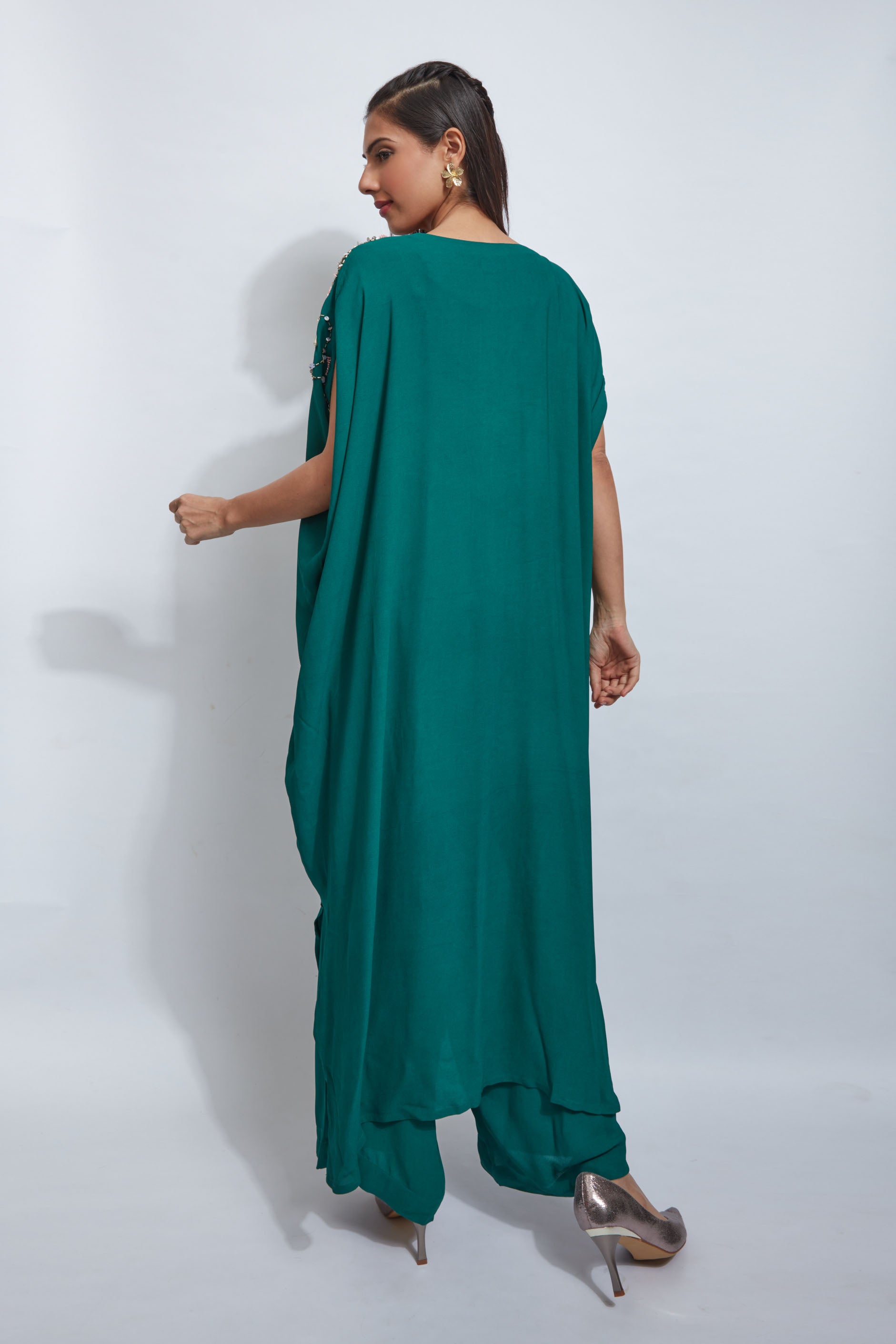 indo western outfit Green Kaftan With Pallazo